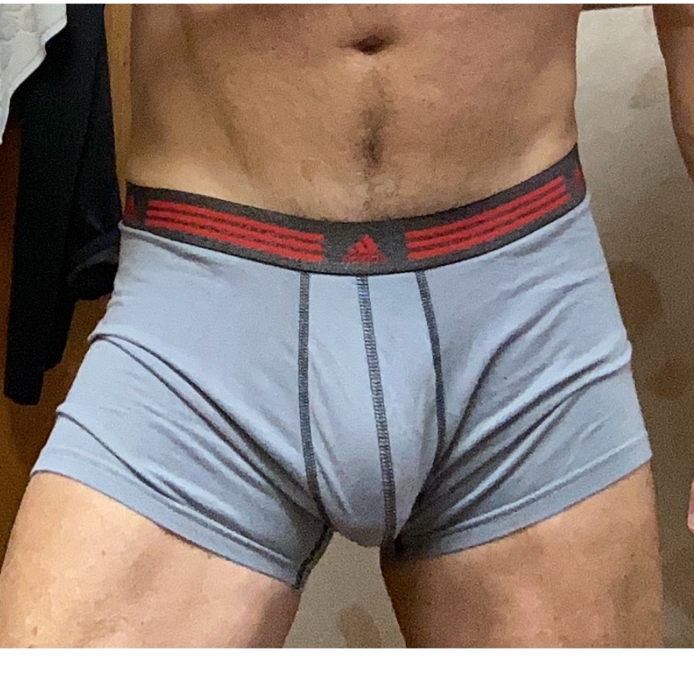 Adidas, gray and red trunks, medium